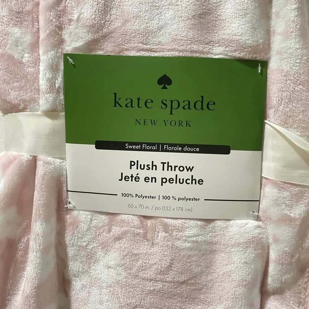 Kate Spade New York Sweet Floral Plush Throw Blanket - Pink & White (60
